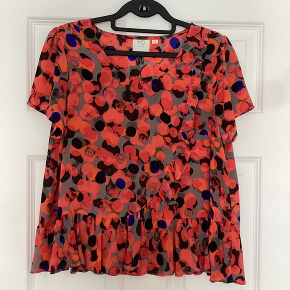 Anthropologie HD In Paris Silk Peplum Ruffle Blouse Top Cap Sleeves Dots Print - Picture 1 of 9
